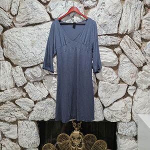 Garnet Hill Women's Dress M Teal Stretch 3/4 Sleeve V Neck Midi
